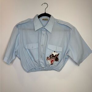 Art & Industry Athens upcycled cropped embroidered vintage blouse